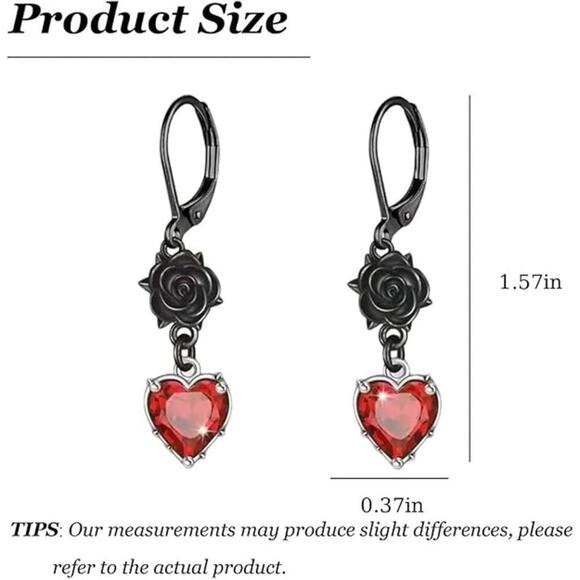 Crystal Earrings for Women Black Rose Flower Bat Skeleton Heart Crystal Earring - Picture 3 of 5